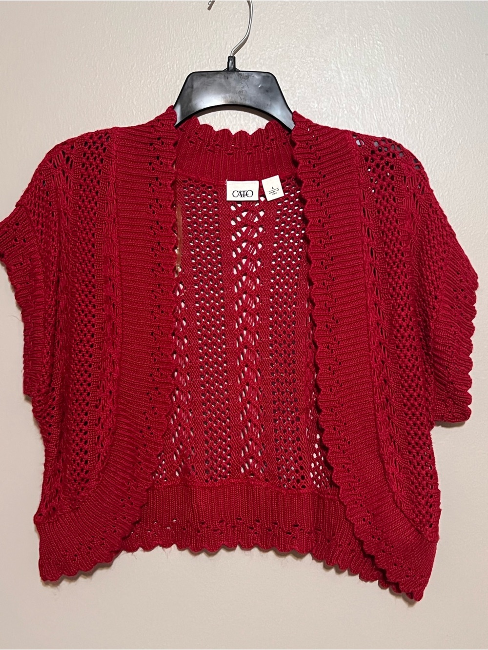 CATO Red Open-Knit Short Sleeve Cardigan